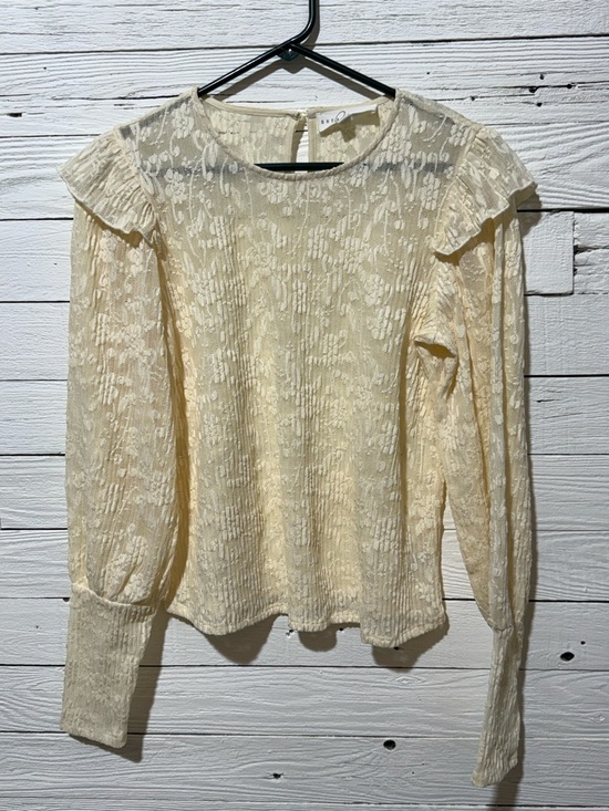 brea Canyon Tops - Ivory Lace Ruffle-Shoulder Blouse